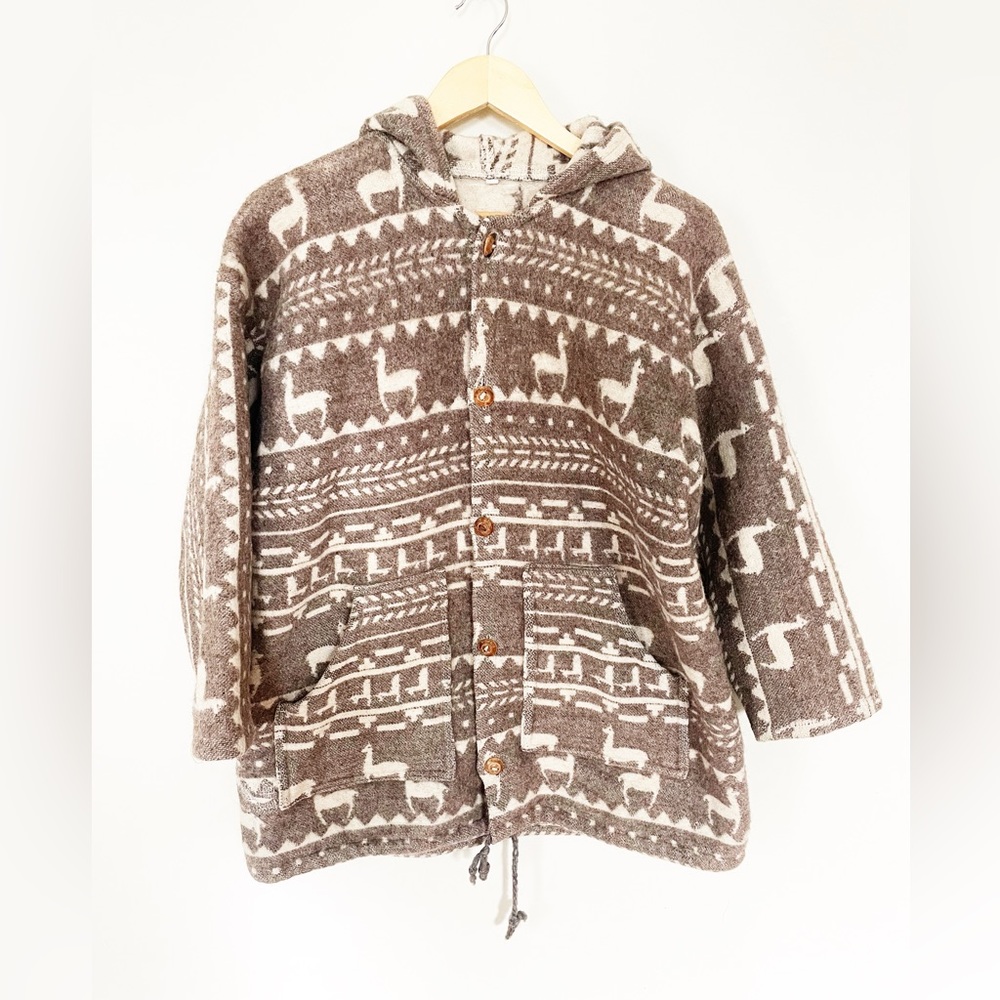 Women's Coat XL fits L Alpaca White Tan 100% Wool Ecuador RARE!!!